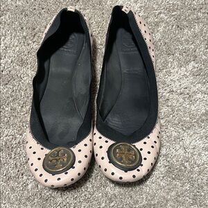 Tory Burch Black and Pink Dot Flats